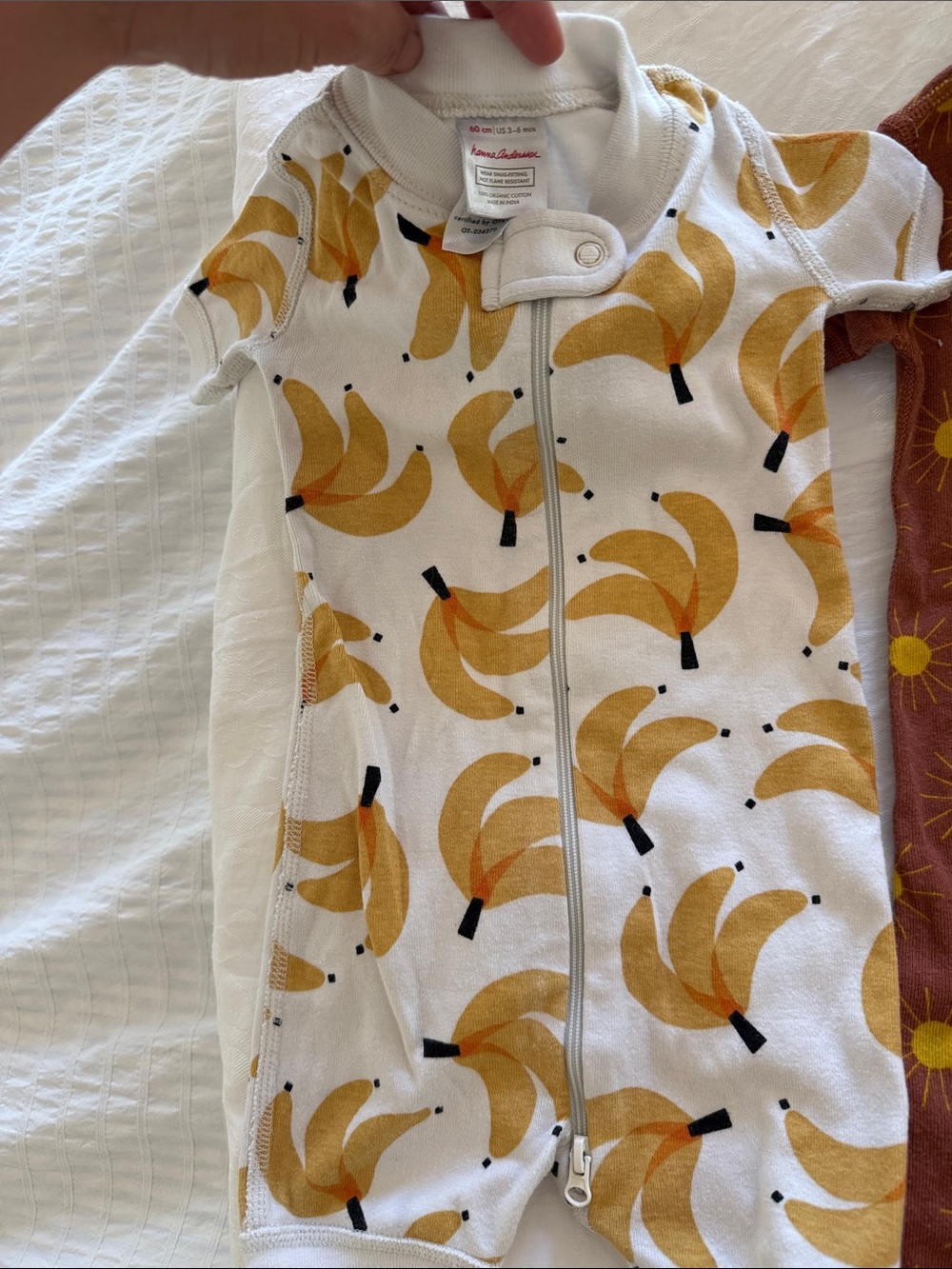 Hanna Andersson Banana Print Zippered Baby Romper - Yellow on White